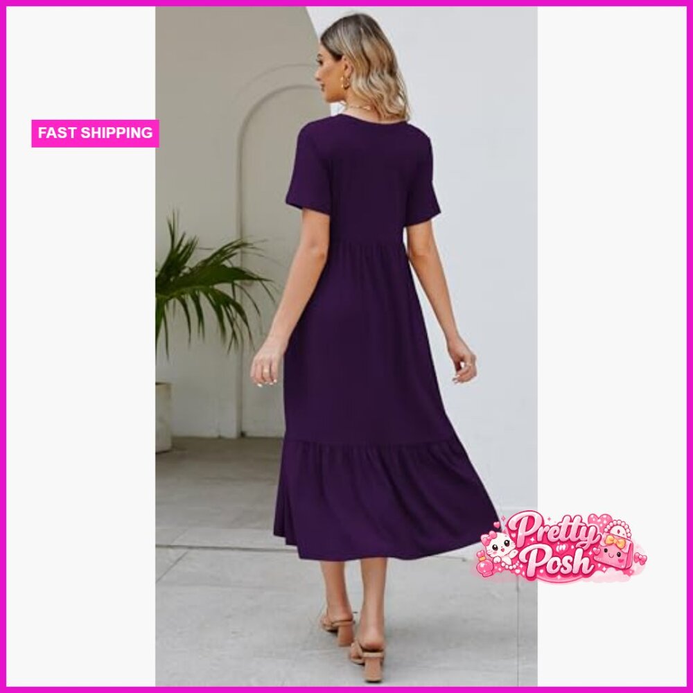 Polyester Rayon Elastane V Neck Maxi Swing Dress … - image 5